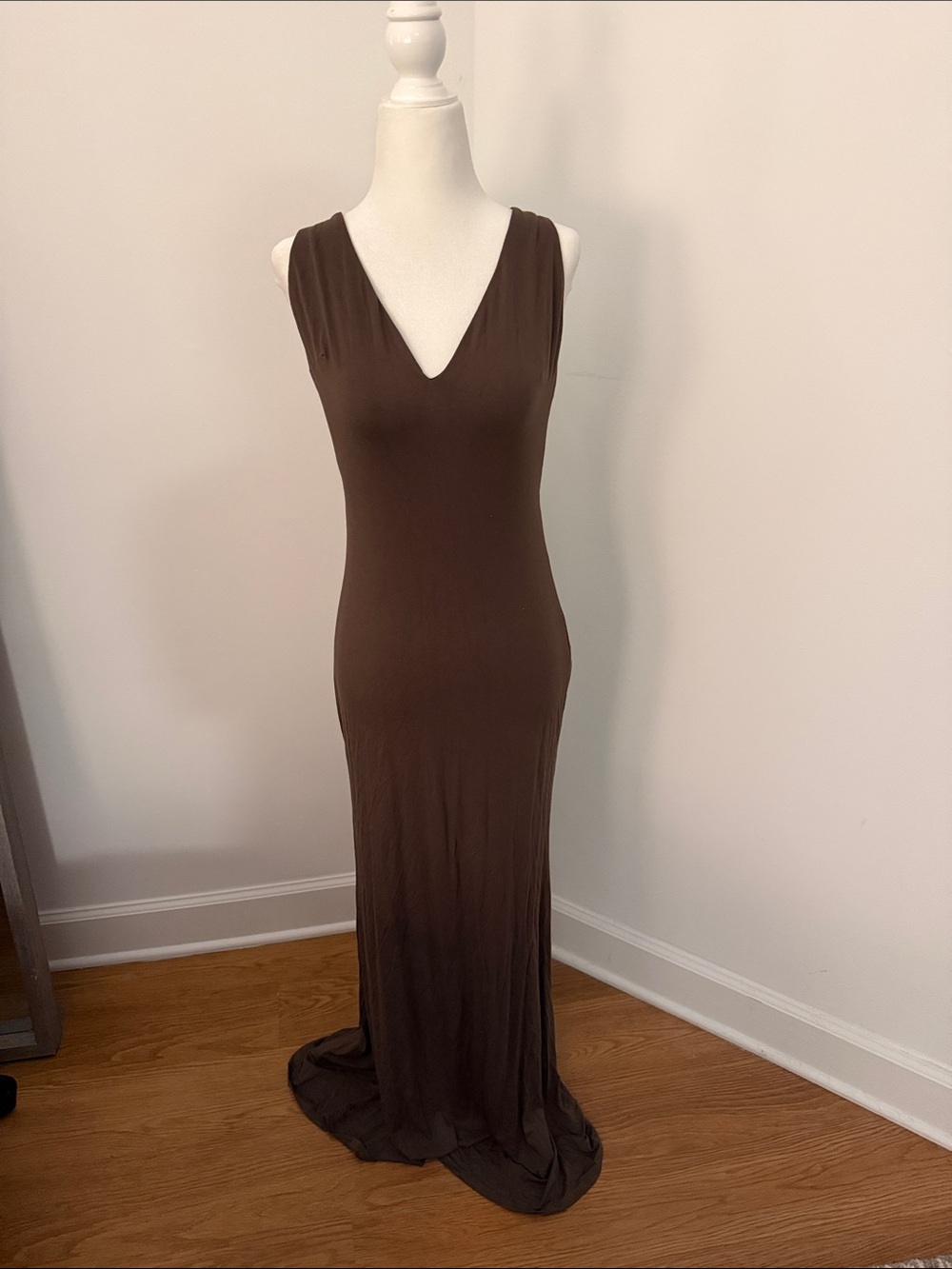 Tobi Olive Brown V-Neck Sleeveless Maxi Dress